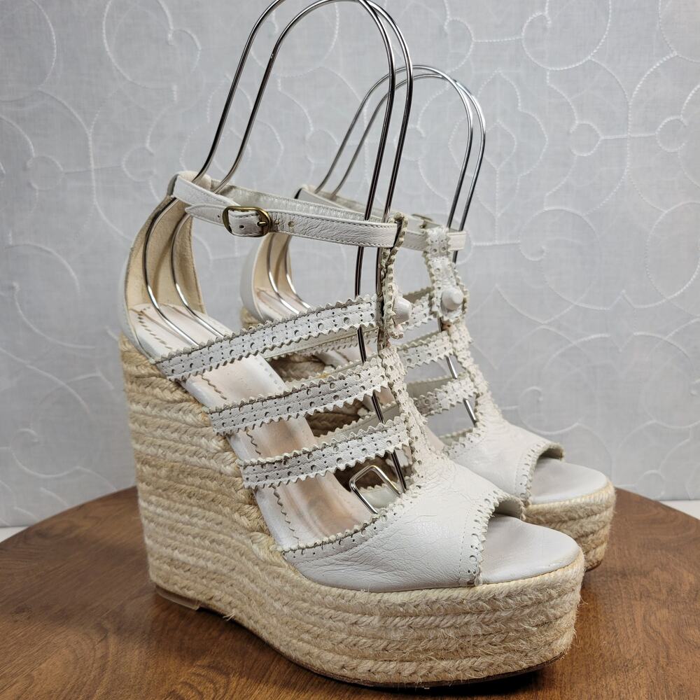 Balenciaga Womens Arena Wedge Sandals 39 US 9 White Strappy Espadrille Platform - Picture 2 of 14